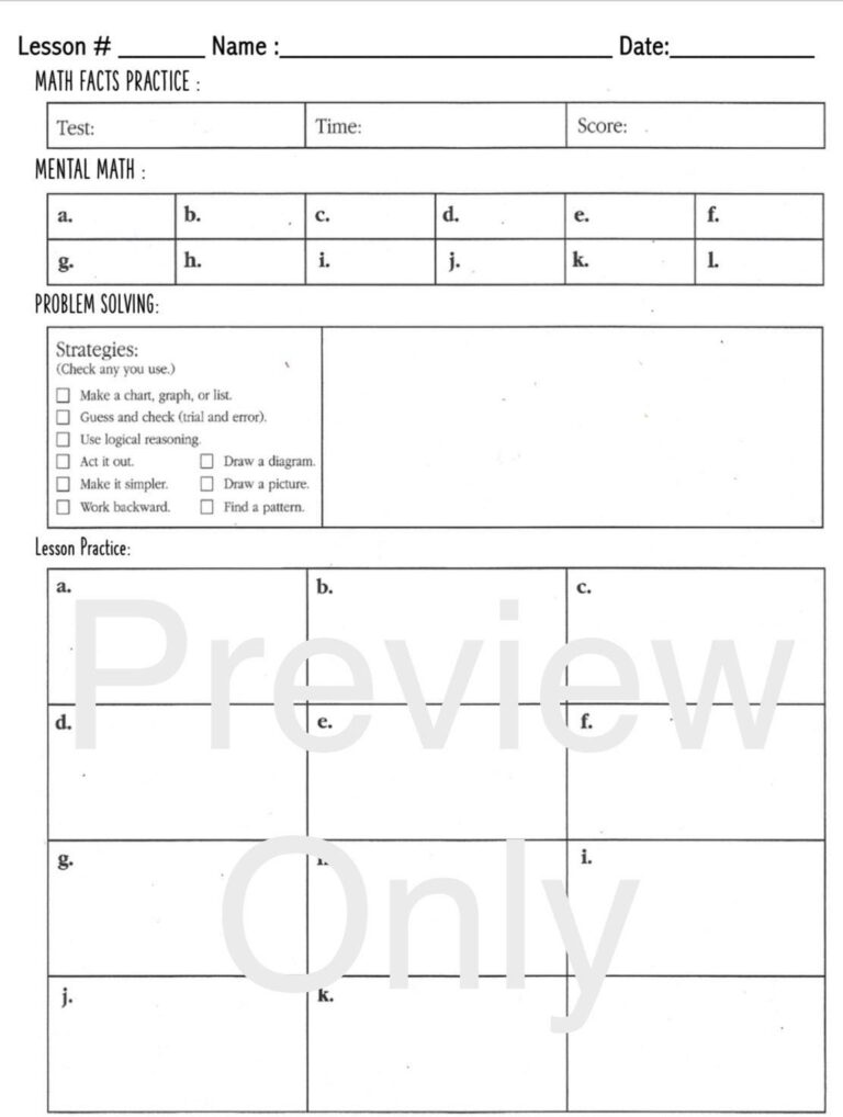 Daily Math Worksheet Saxon Textbook