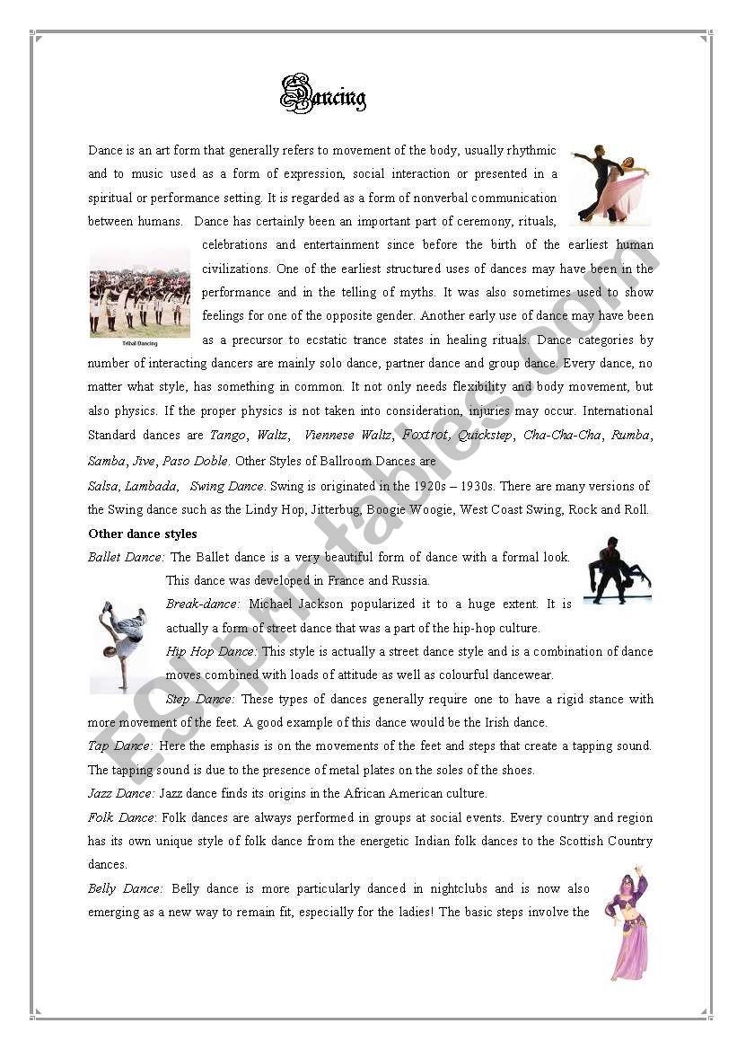 Dancing Reading Comprehension With Key ESL Worksheet By Saskat3 Dancing Reading Comprehension With Key ESL Worksheet By Saskat3