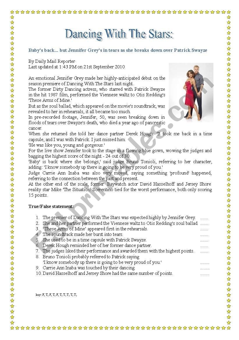 Dancing With The Stars Reading Comprehension ESL Worksheet By Dancing With The Stars Reading Comprehension ESL Worksheet By