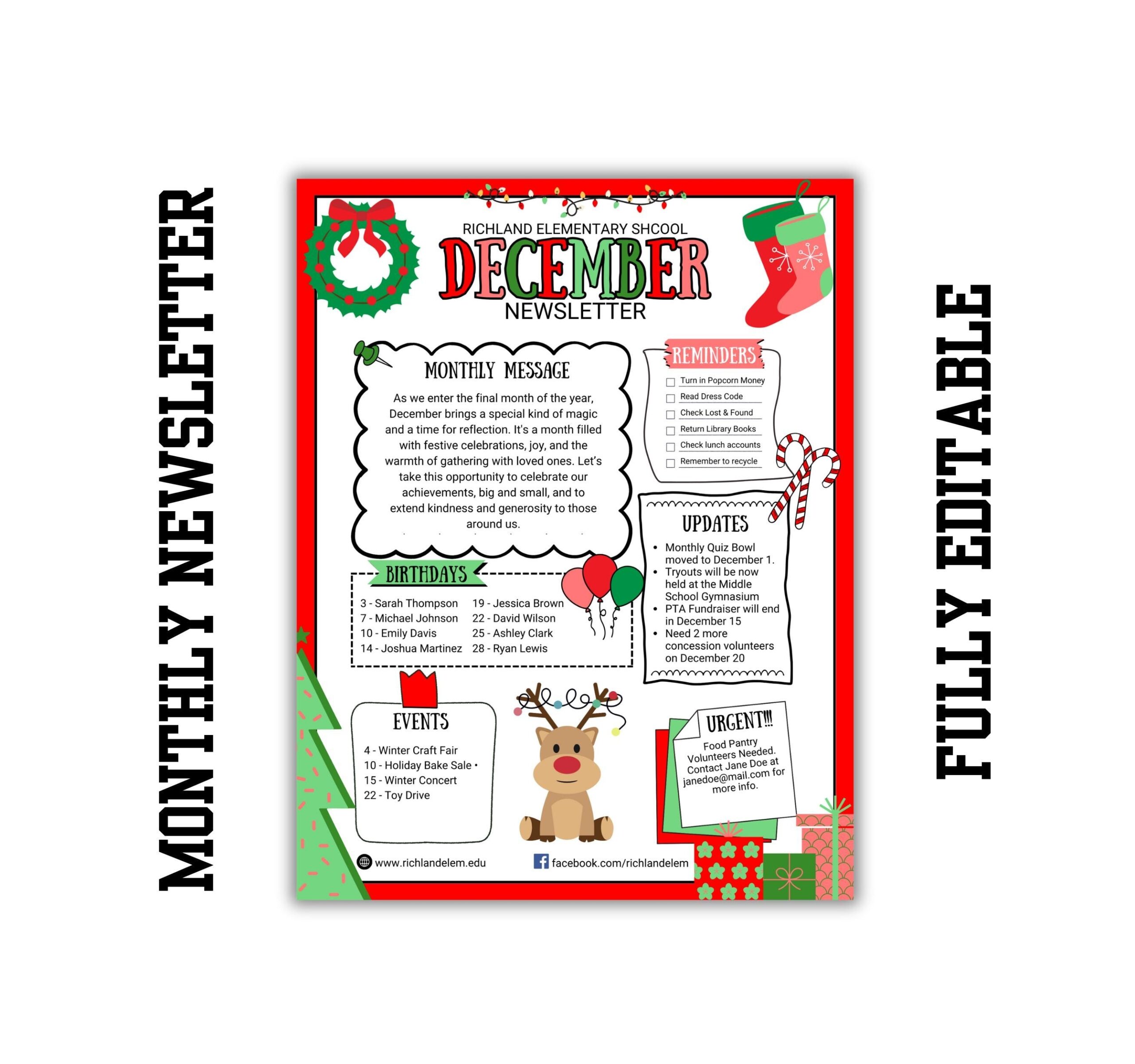 Free Preschool Printable Editable December Newsletter