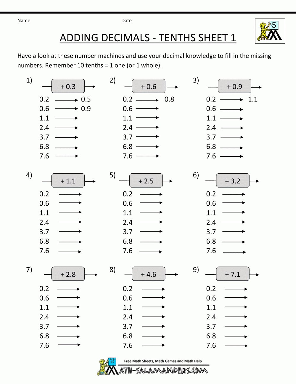 Free Printable Decimal Worksheets Free Printable Decimal Worksheets