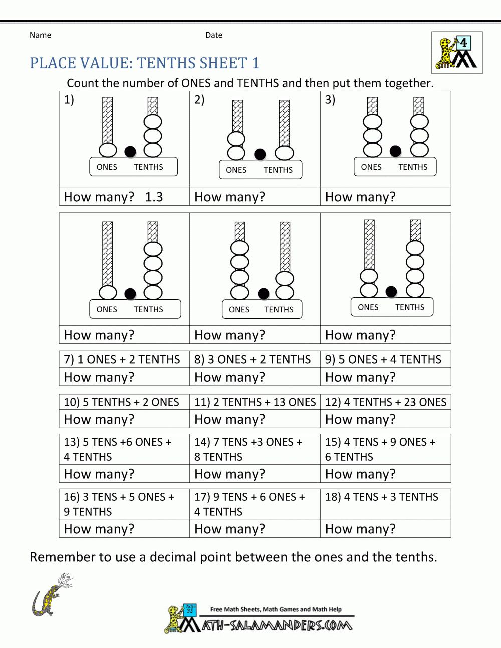 Decimal Place Value Worksheets 4th Grade Decimal Place Value Worksheets 4th Grade