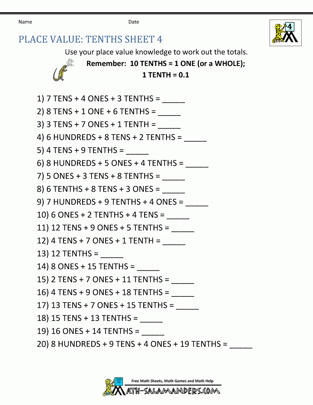 Decimal Place Value Worksheets 4th Grade Decimal Place Value Worksheets 4th Grade