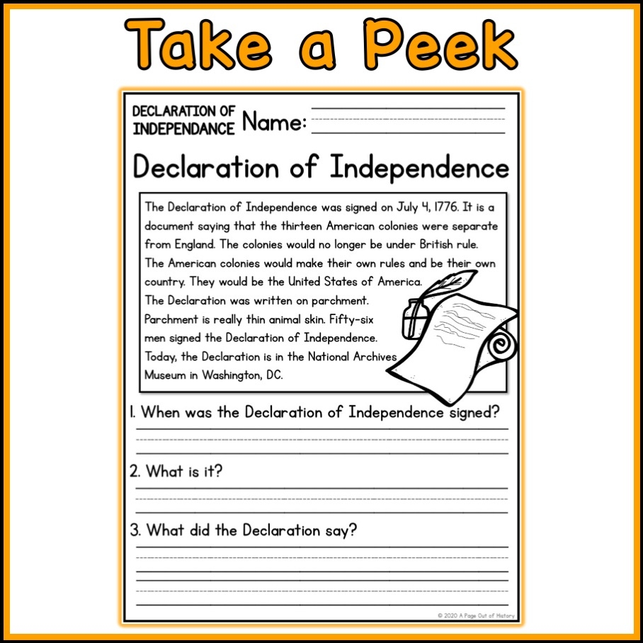 Declaration Of Independence Social Studies Reading Comprehension 