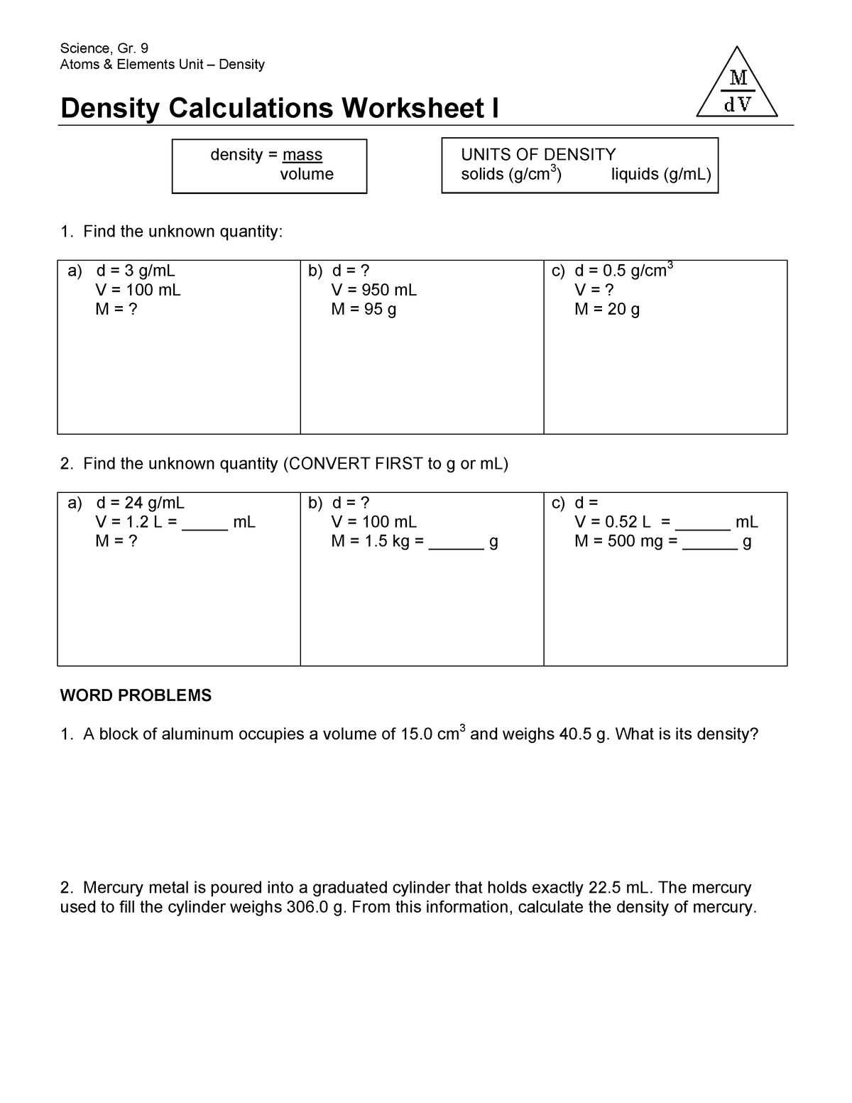 Density Worksheet Asdf Science Gr 9 Atoms U0026amp Elements Worksheets Library Density Worksheet Asdf Science Gr 9 Atoms U0026amp Elements Worksheets Library