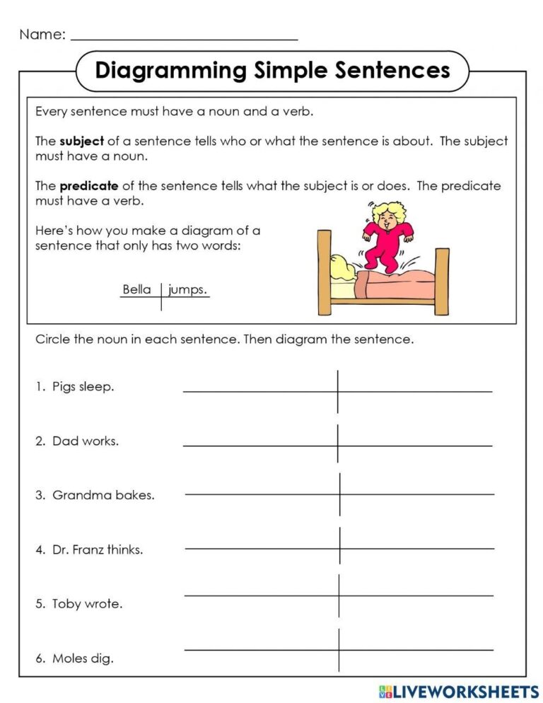 Diagramming Simple Sentences Worksheet Live Worksheets