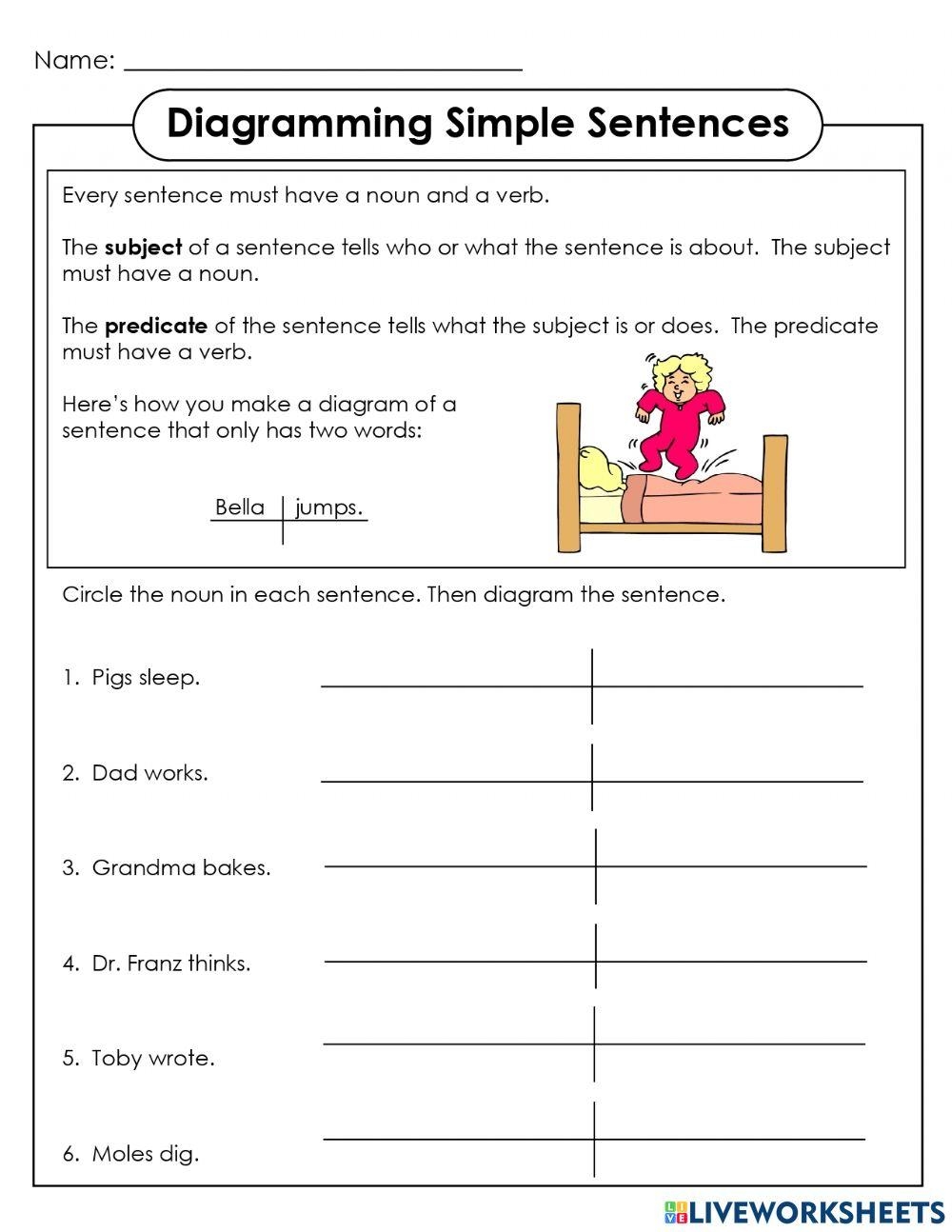 Diagramming Simple Sentences Worksheet Live Worksheets 