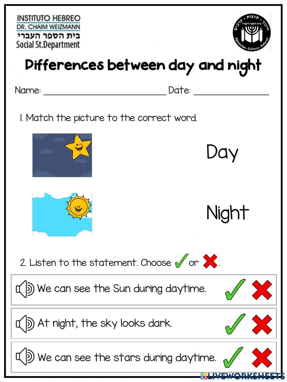 Differences Between Day And Night Worksheet Live Worksheets Worksheets Library