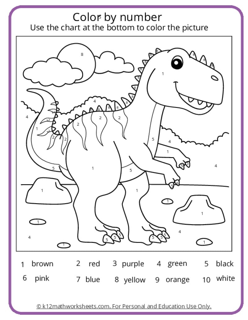Dinosaur Color By Number Pages K12 Math Worksheets Dinosaur Color By Number Pages K12 Math Worksheets