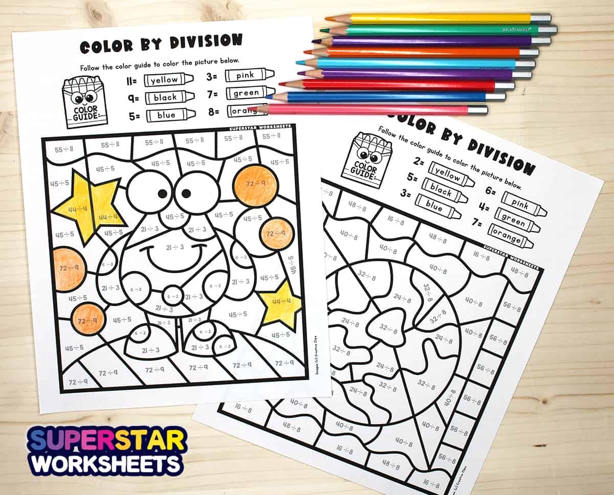 Division Color By Number Superstar Worksheets Division Color By Number Superstar Worksheets