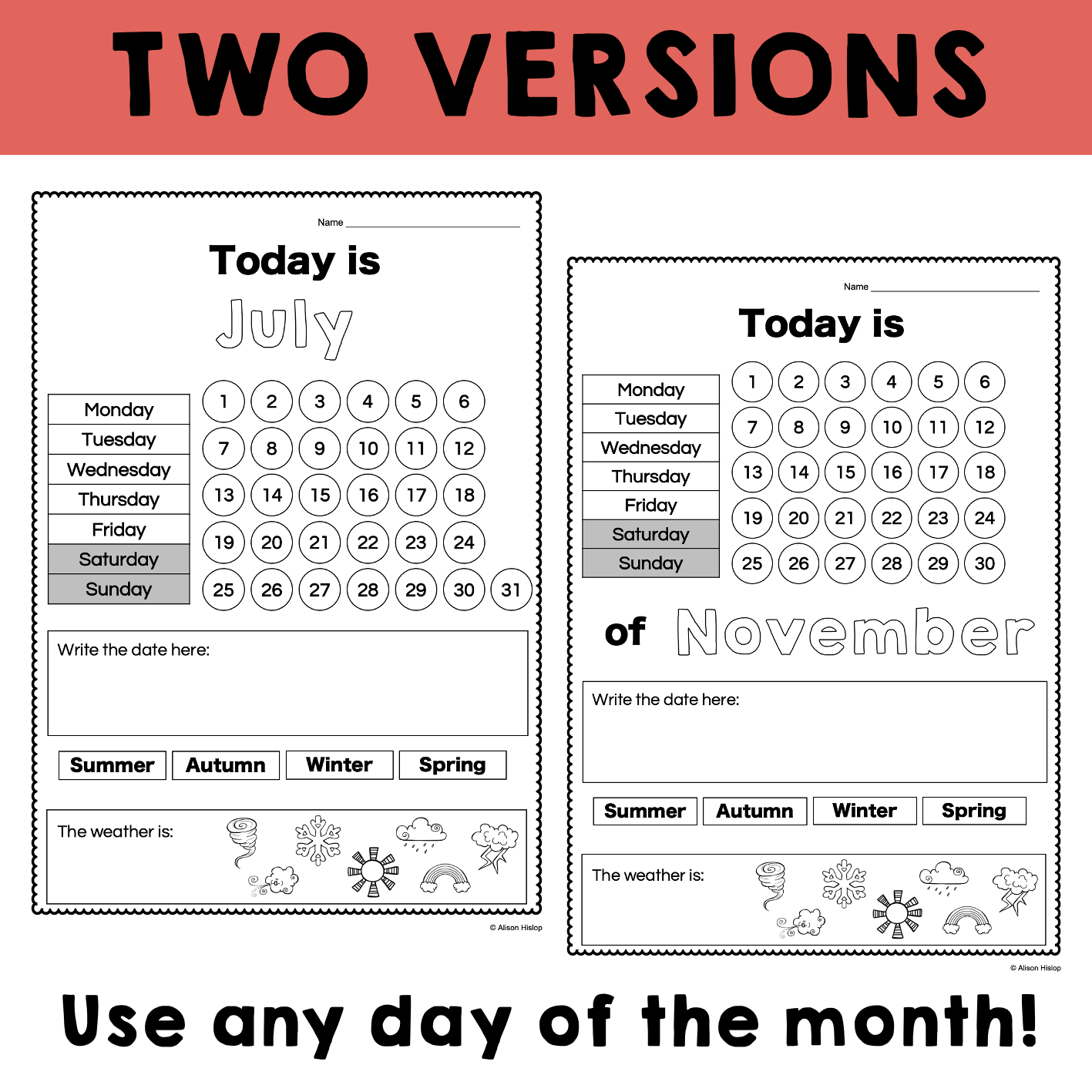 Free Calendar Worksheets Printable