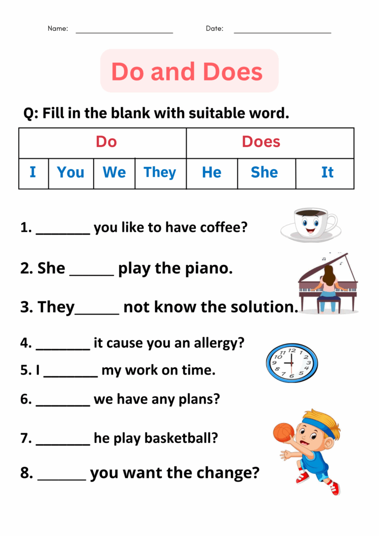 Do And Does Worksheets With Answers For Grade 1 2 3