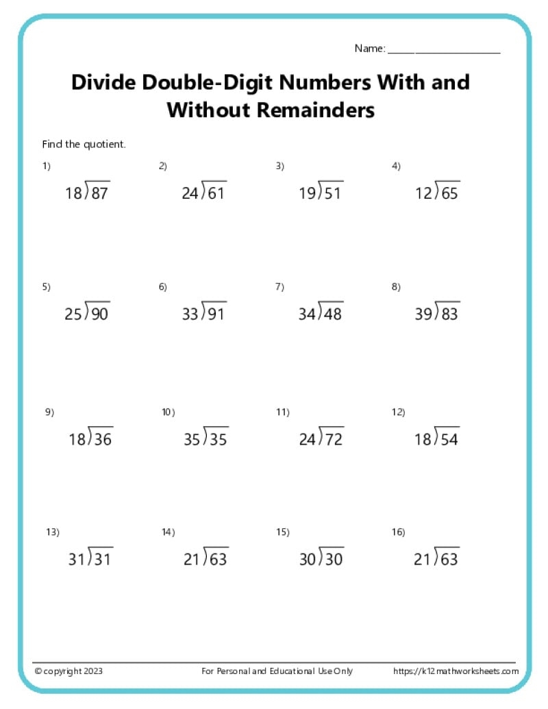 Double Digit Division Worksheets
