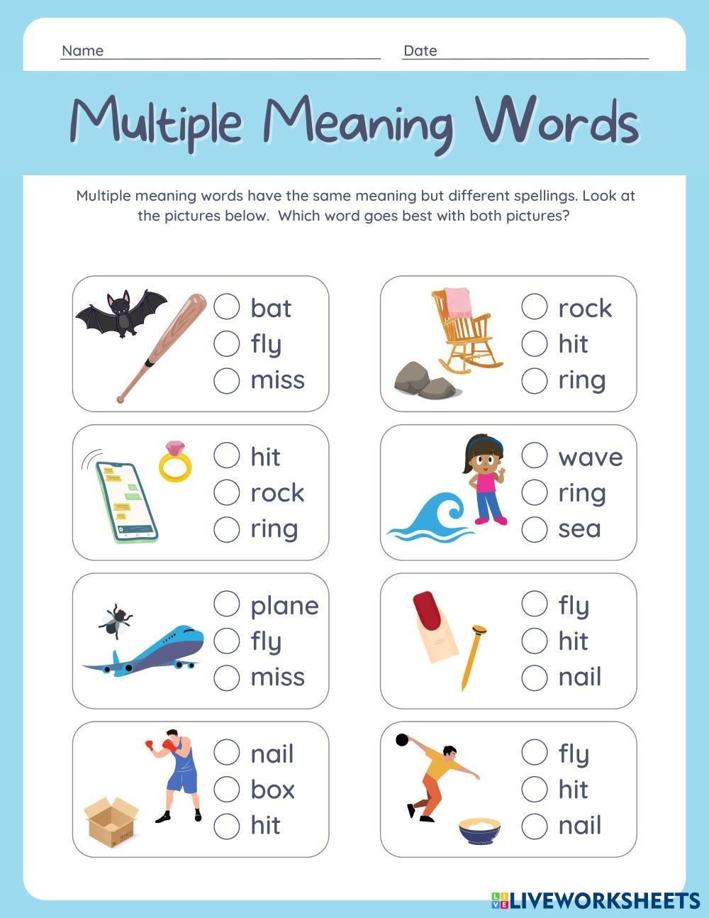 Double Meanings Multiple Meaning Words Printable Mini Books 