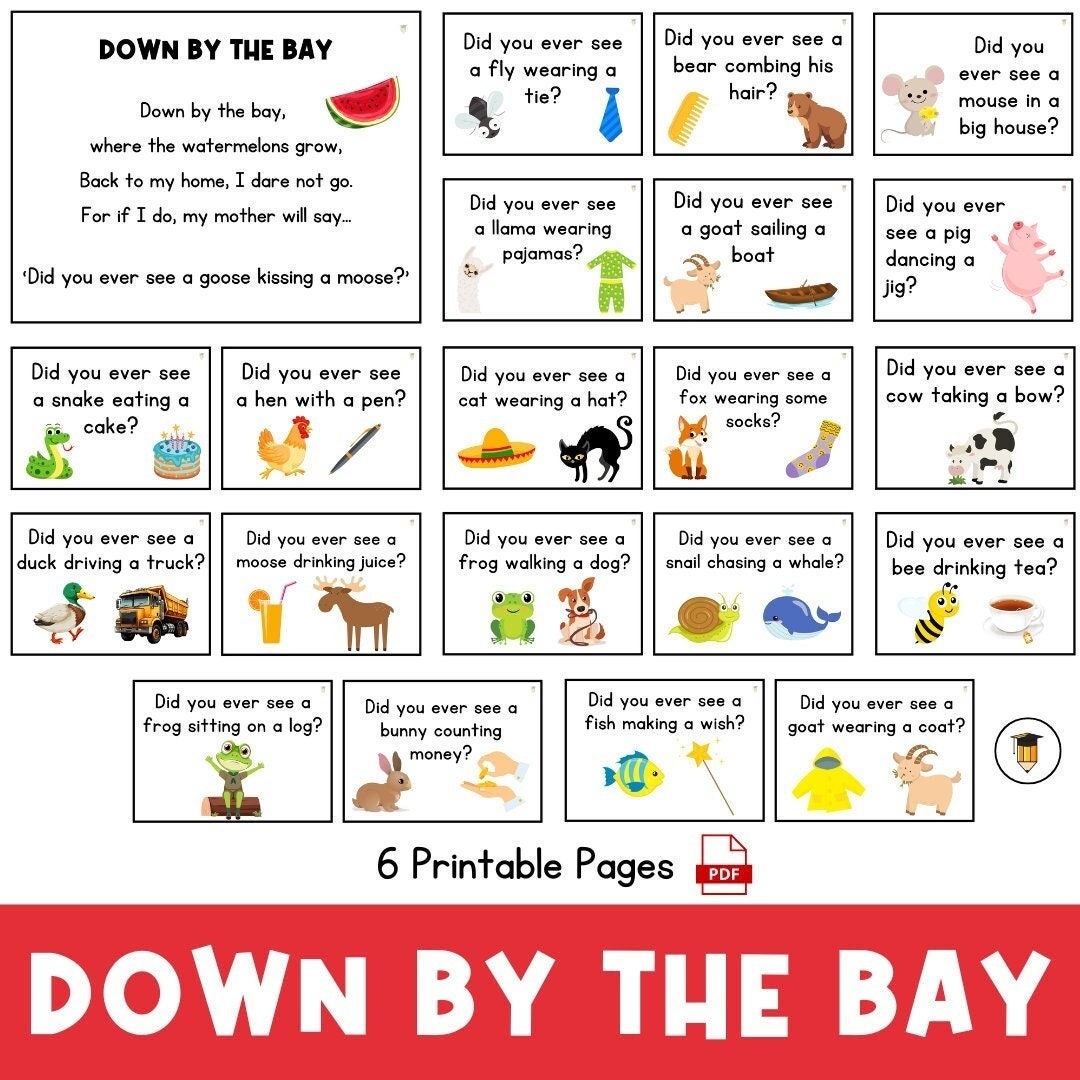 Down By The Bay Song Song Cards Kindergarten Songs Preschool Down By The Bay Song Song Cards Kindergarten Songs Preschool