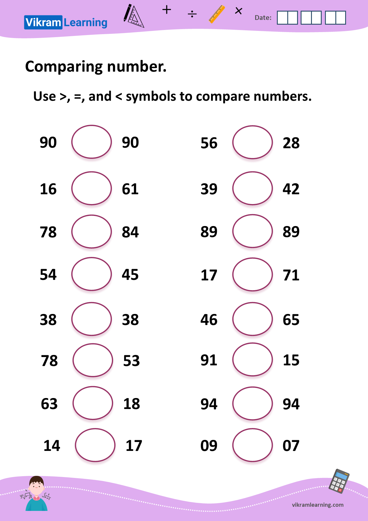 Download Comparing Numbers Up To 100 Worksheets For Free Vikramlearning