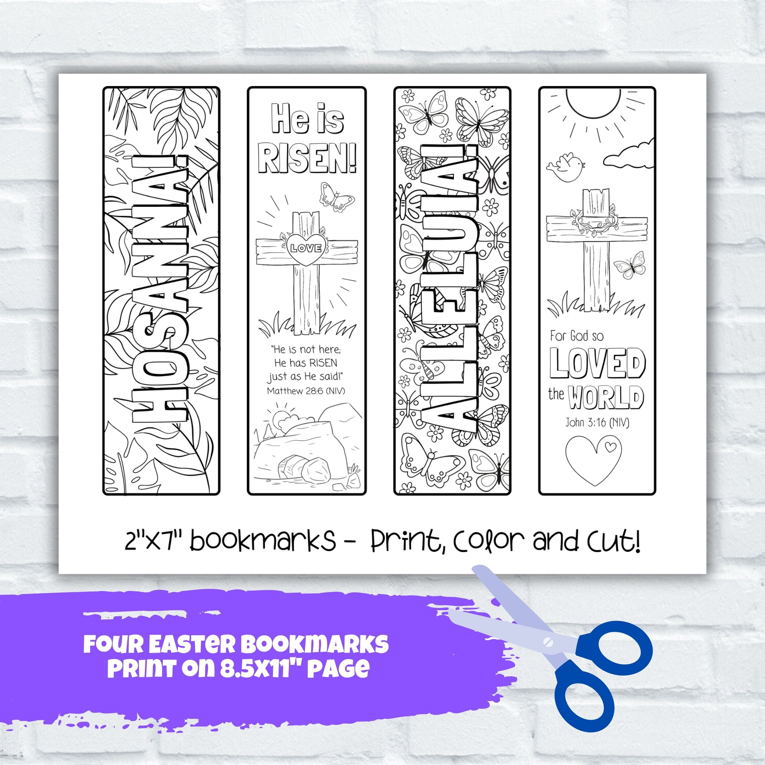 Easter Bible Themed Coloring Bookmarks For Kids Palm Sunday Craft Printable Bookmarks Faith Based Sunday School Set Of 4 Easter Craft