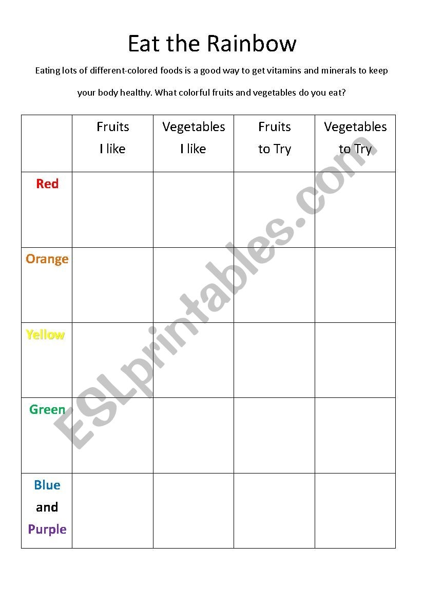 Eat The Rainbow ESL Worksheet By Shannonfax Eat The Rainbow ESL Worksheet By Shannonfax