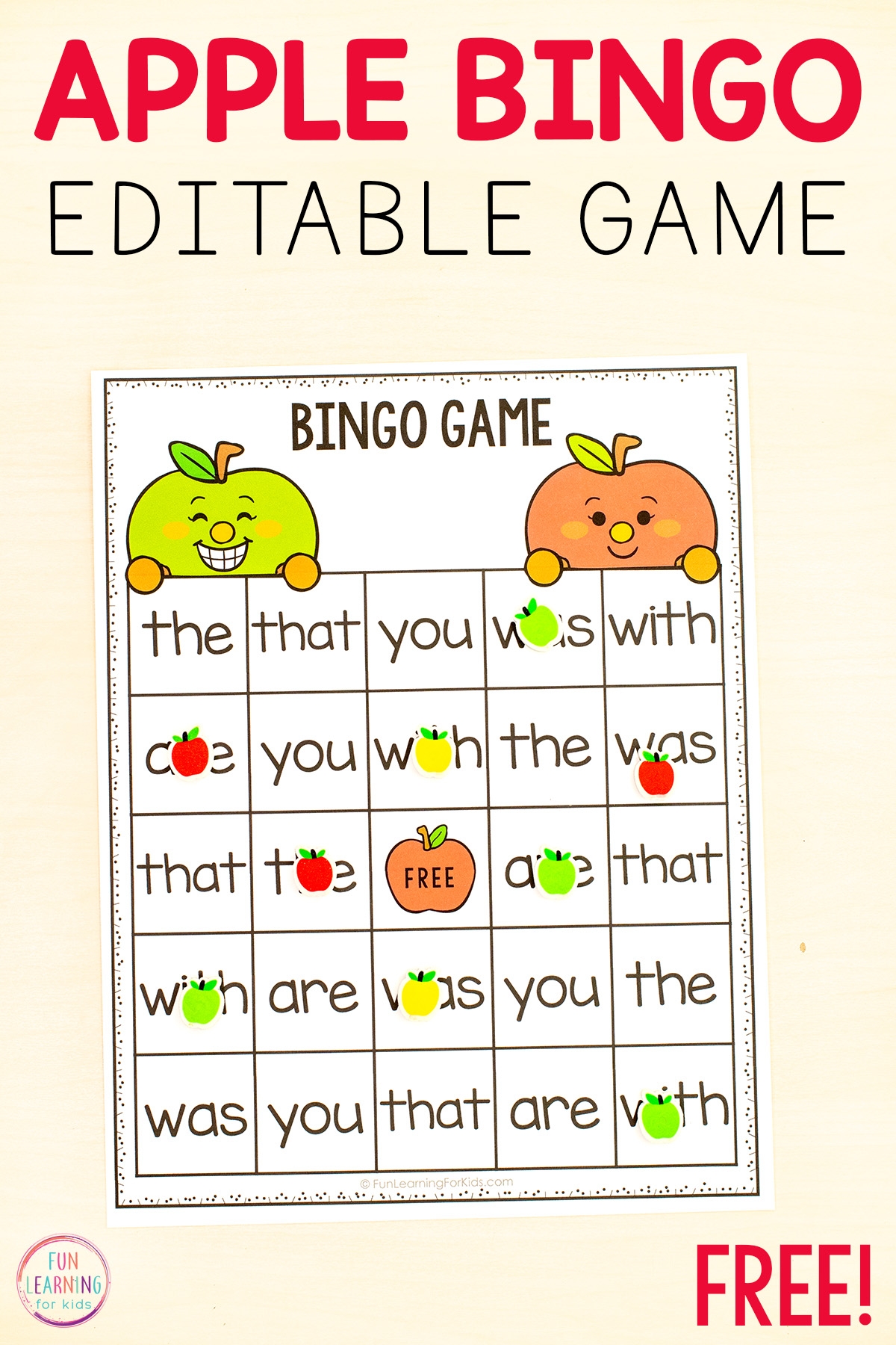 Editable Apple Theme Bingo Game