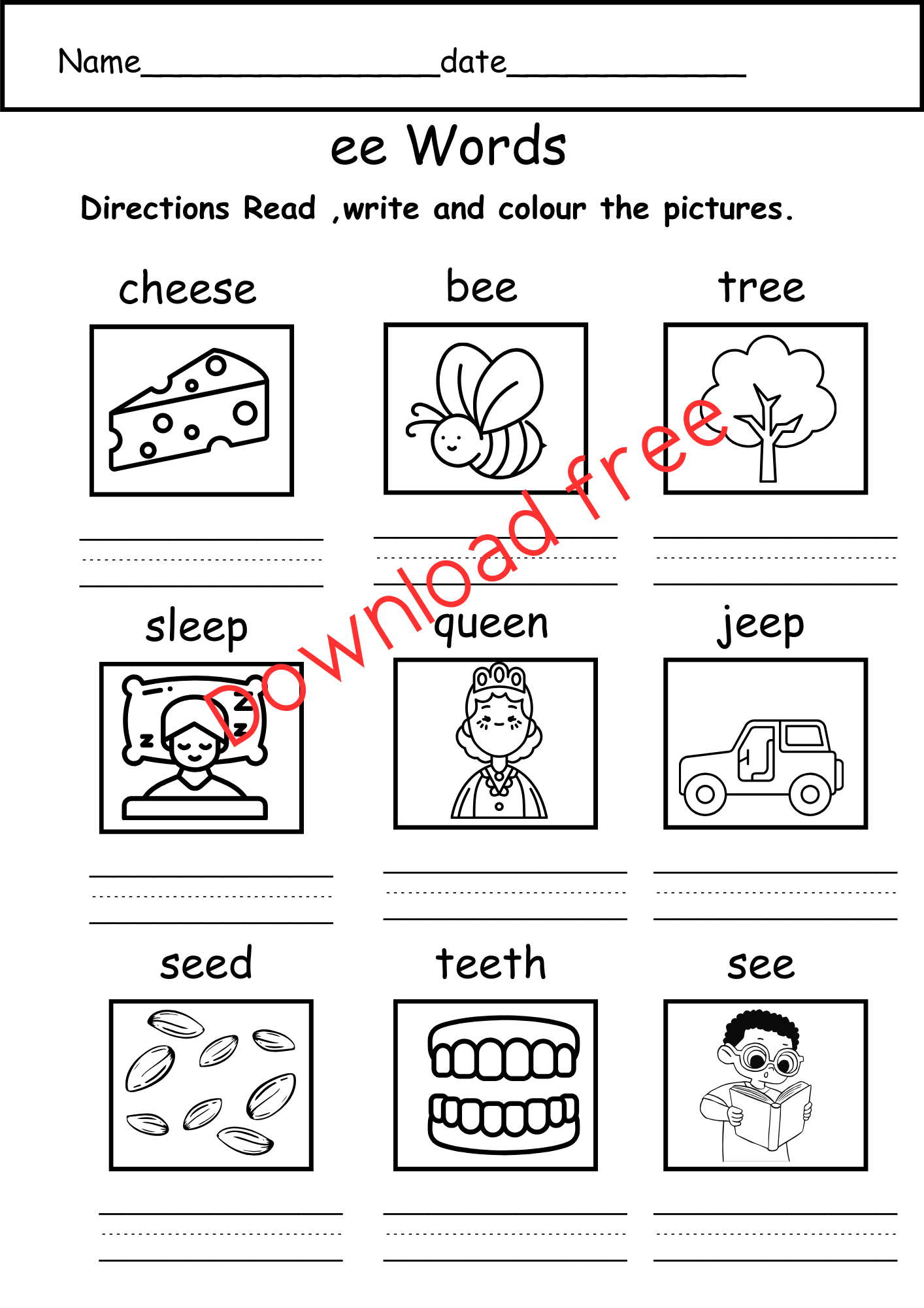 EE Words Worksheet Free Printable EE Words Worksheet Free Printable