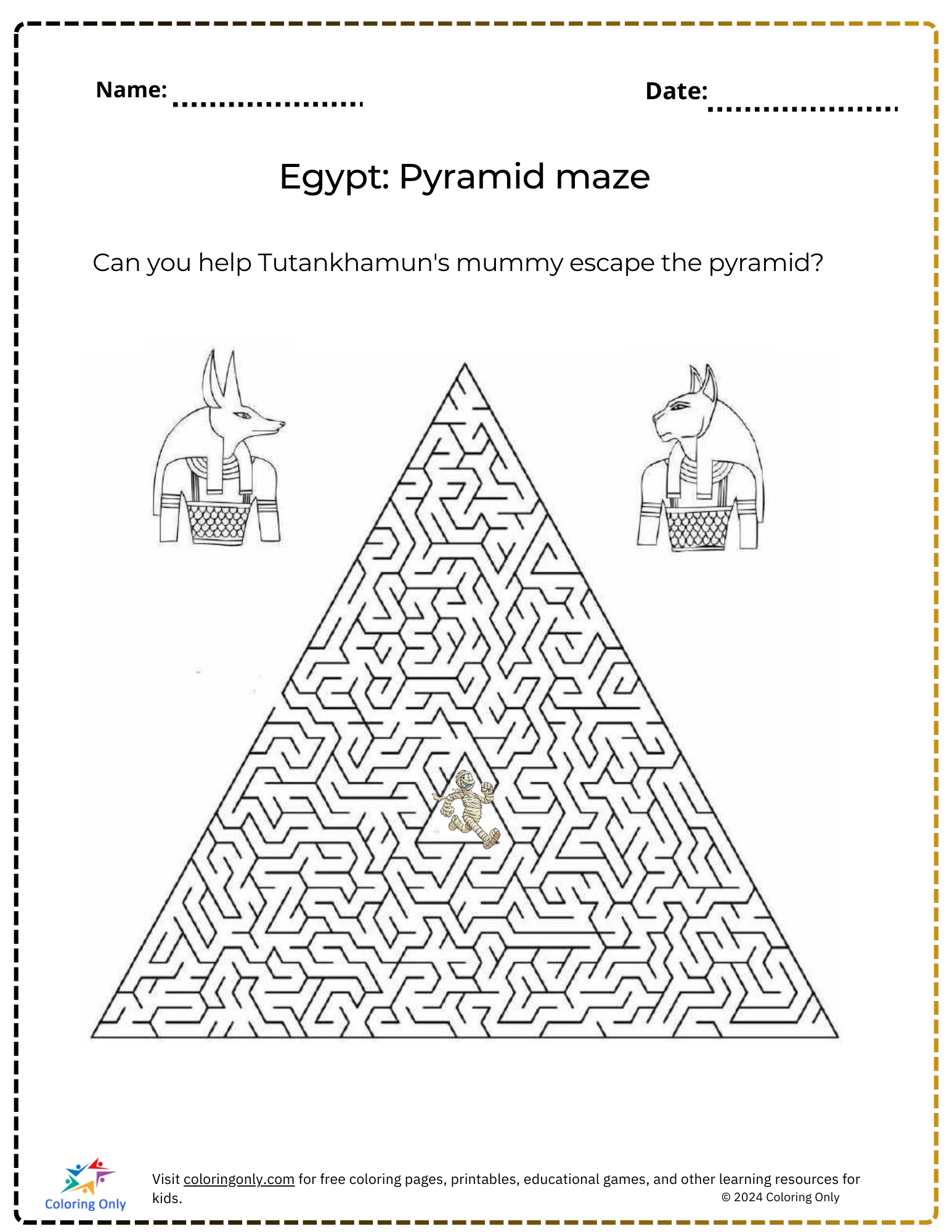 Egypt Pyramid Maze Free Printable Worksheet