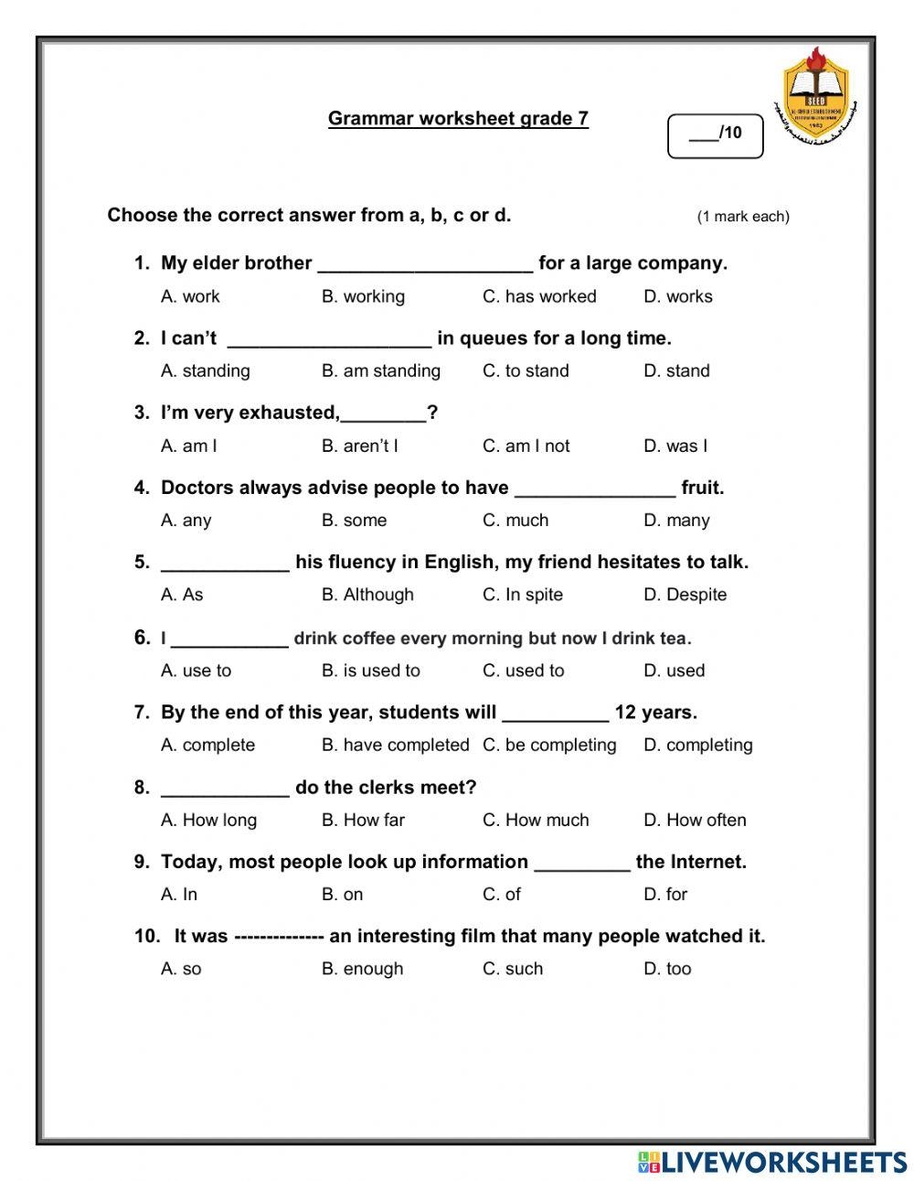 Free Printable 7th Grade Grammar Worksheets