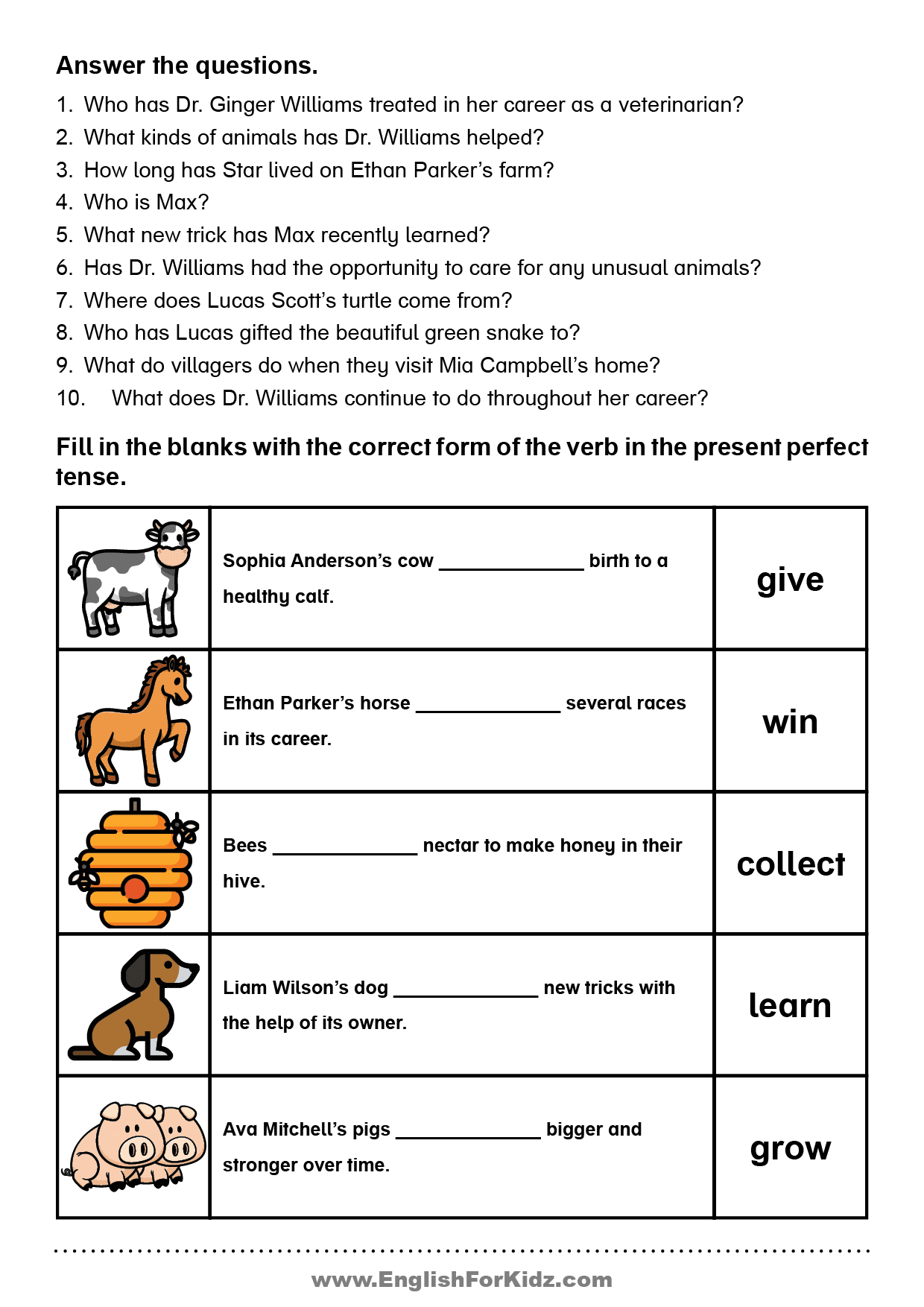 English For Kids Step By Step Present Perfect Tense Reading Comprehension