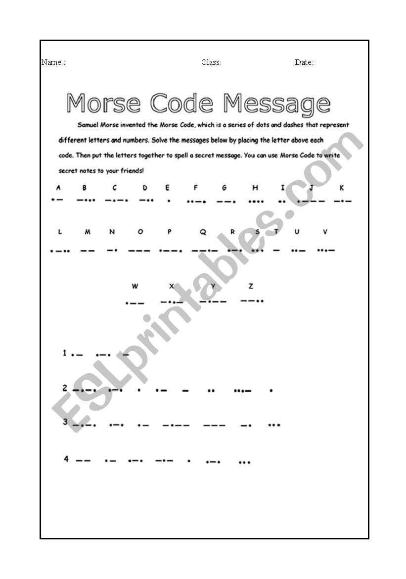 English Worksheets Morse Code