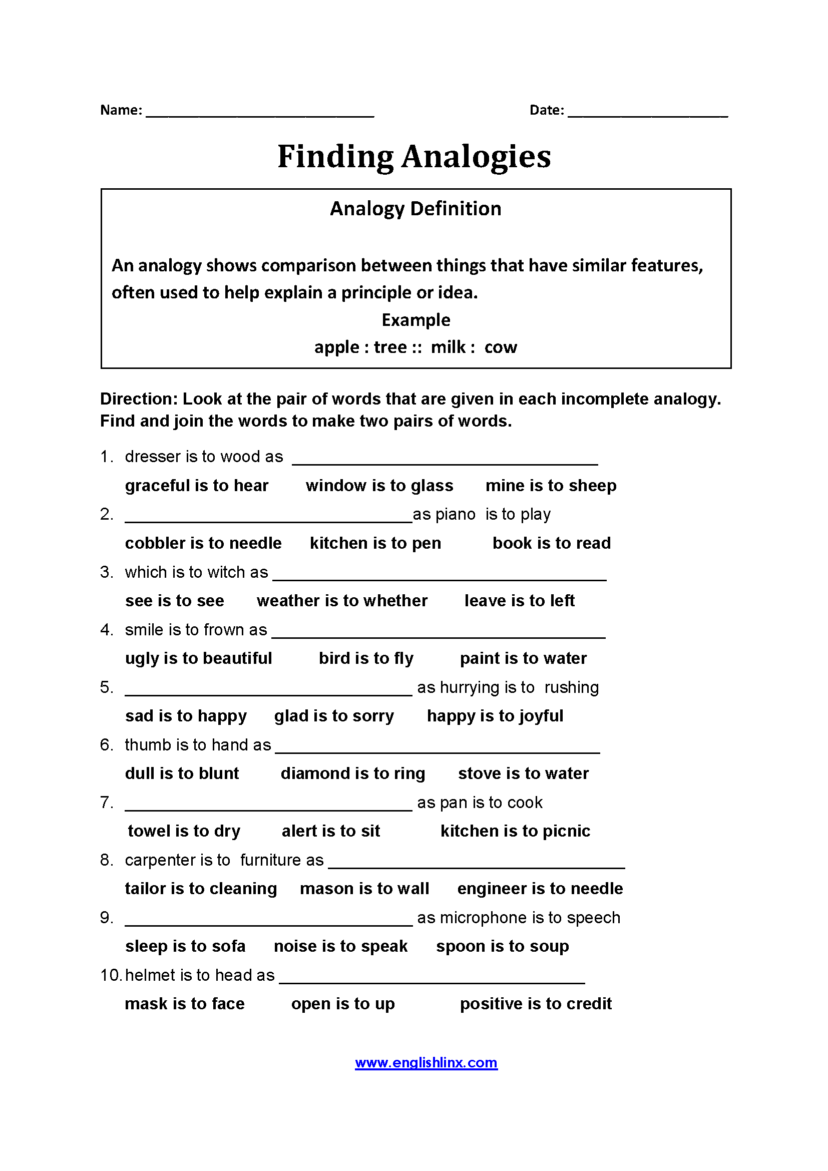Easy Analogy Worksheets Free Printable