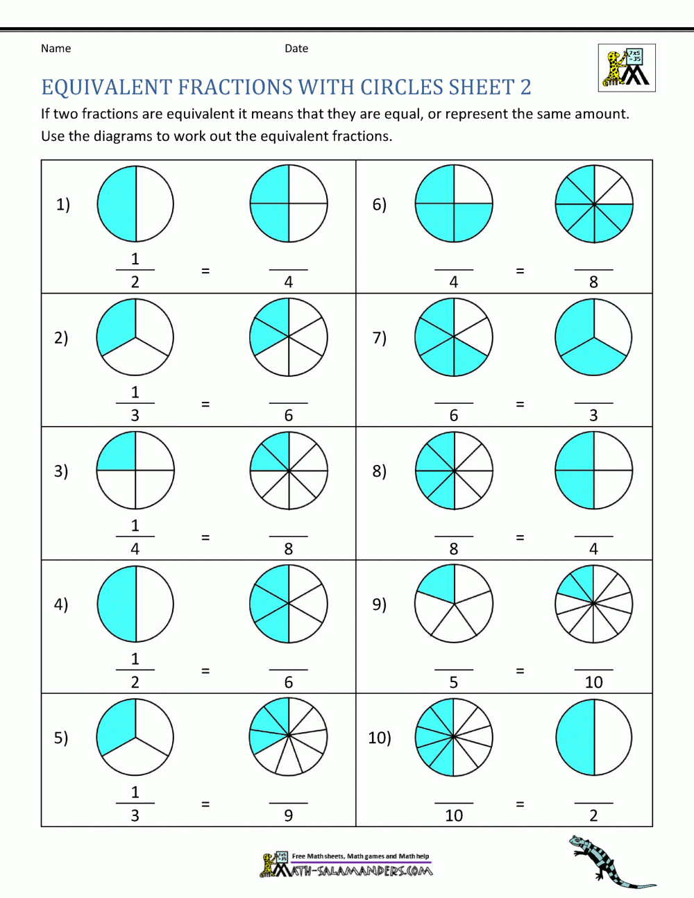 Equivalent Fractions Worksheet Equivalent Fractions Worksheet