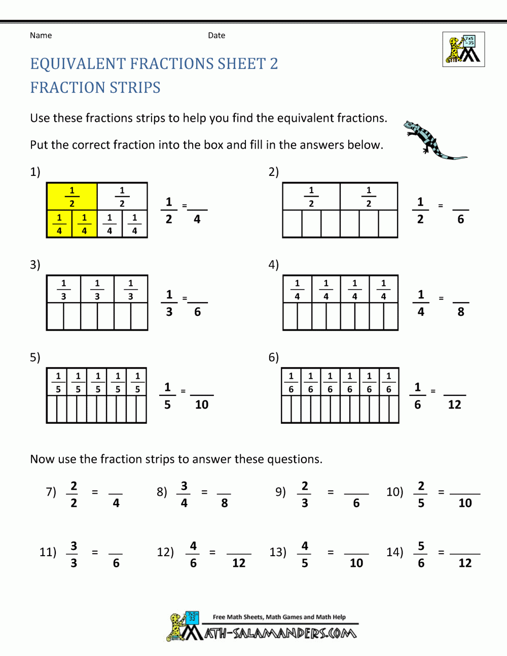 Equivalent Fractions Worksheet Equivalent Fractions Worksheet