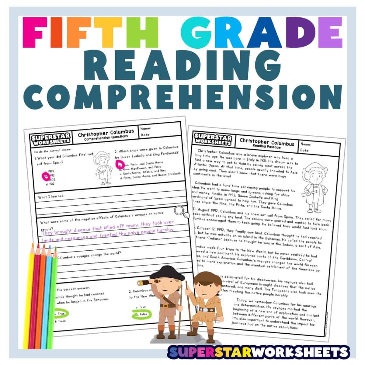 Fifth Grade Reading Comprehension Superstar Worksheets