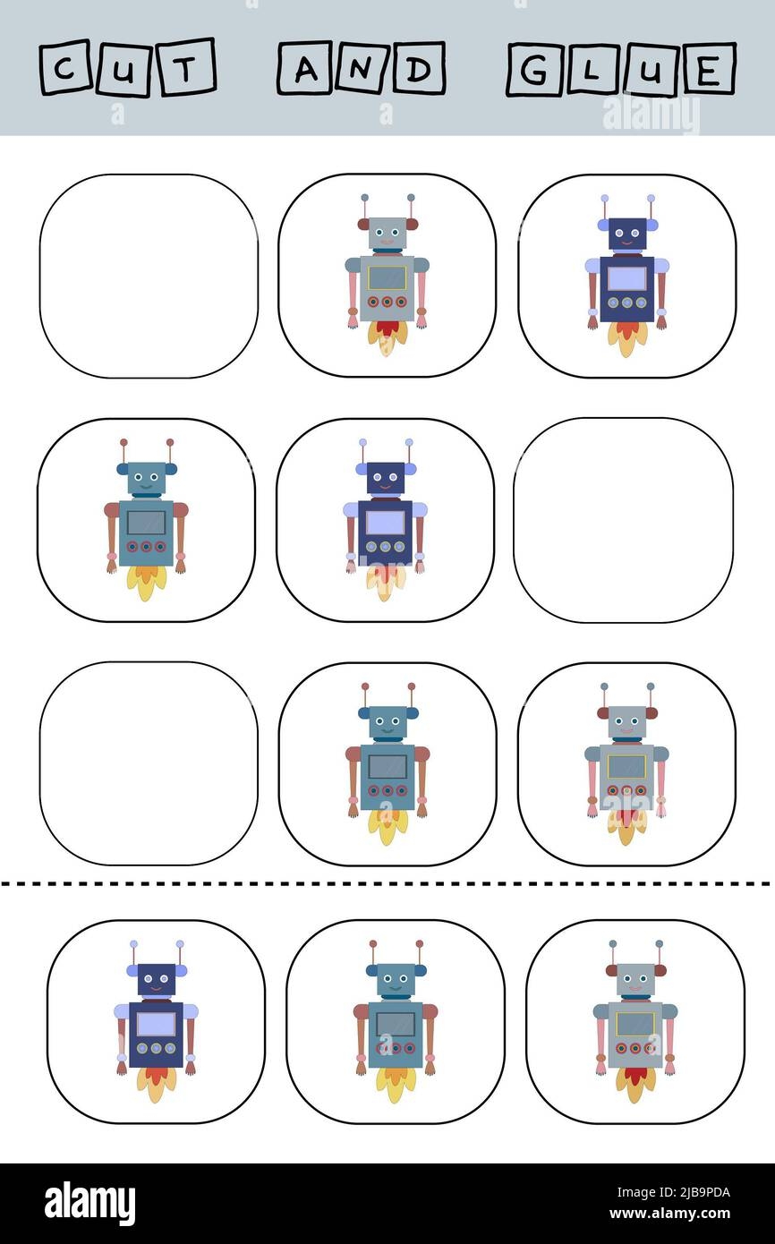 Find A Pair Or Shadow Game With Robots Worksheet For Preschool Kids Kids Activity Sheet Printable Worksheet Stock Photo Alamy