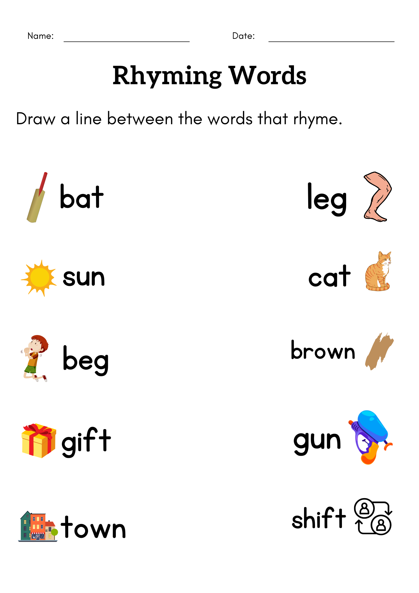 Find The Rhyming Words Worksheet For Kindergarten Match The Worksheets Library