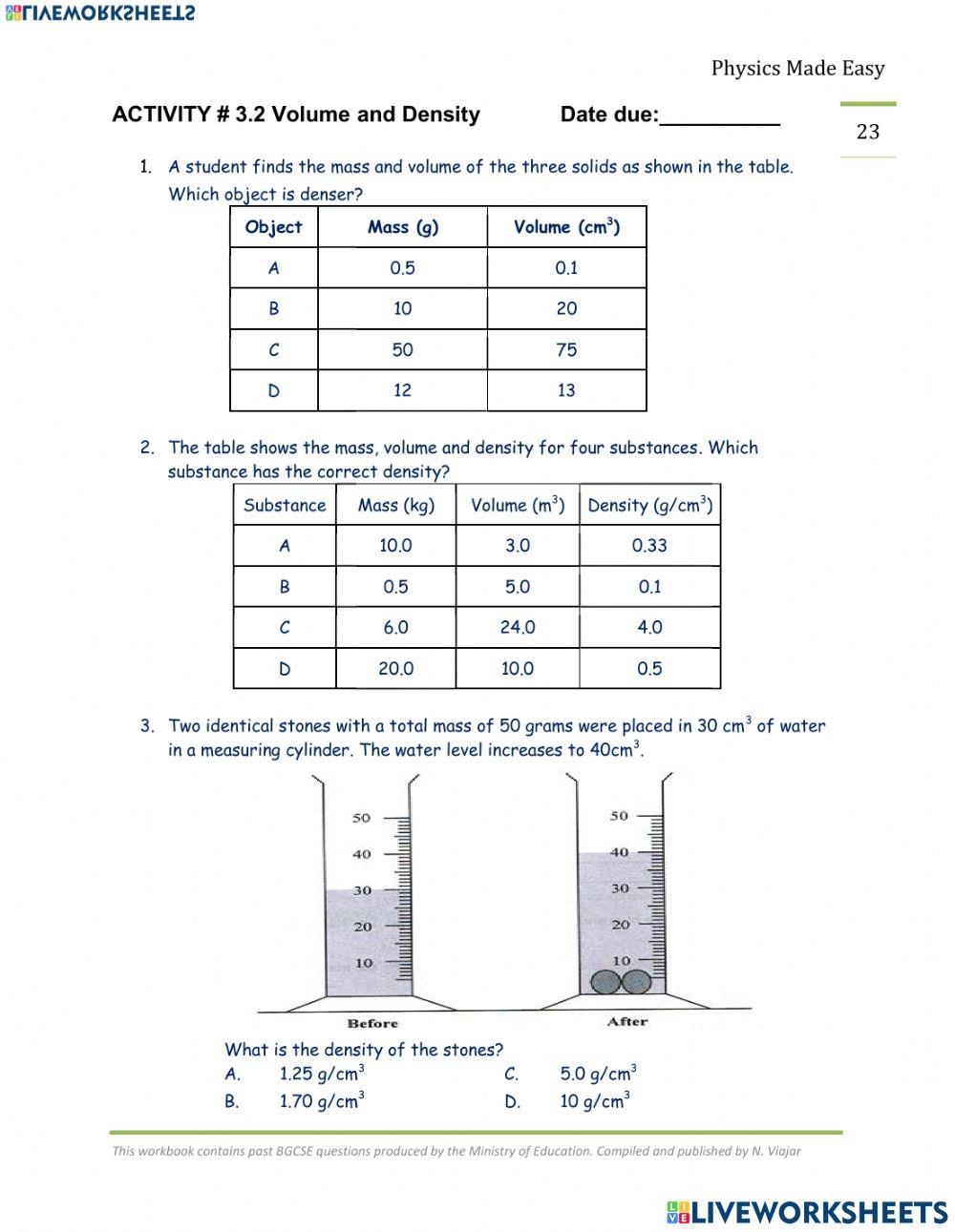 Finding Mass And Volume From The Density Formula Worksheet 1 Worksheets Library Finding Mass And Volume From The Density Formula Worksheet 1 Worksheets Library