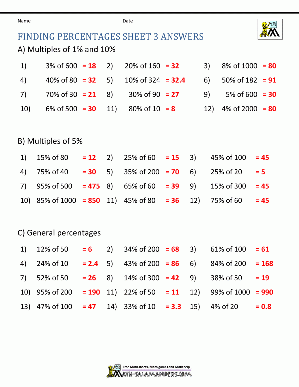 Finding Percentage Worksheets Finding Percentage Worksheets