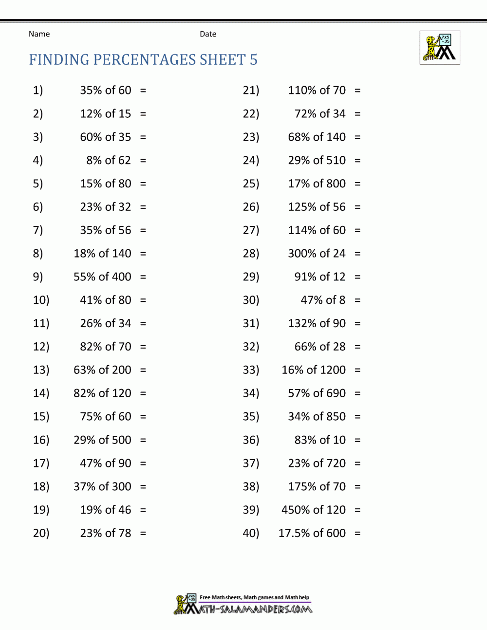 Finding Percentage Worksheets Finding Percentage Worksheets