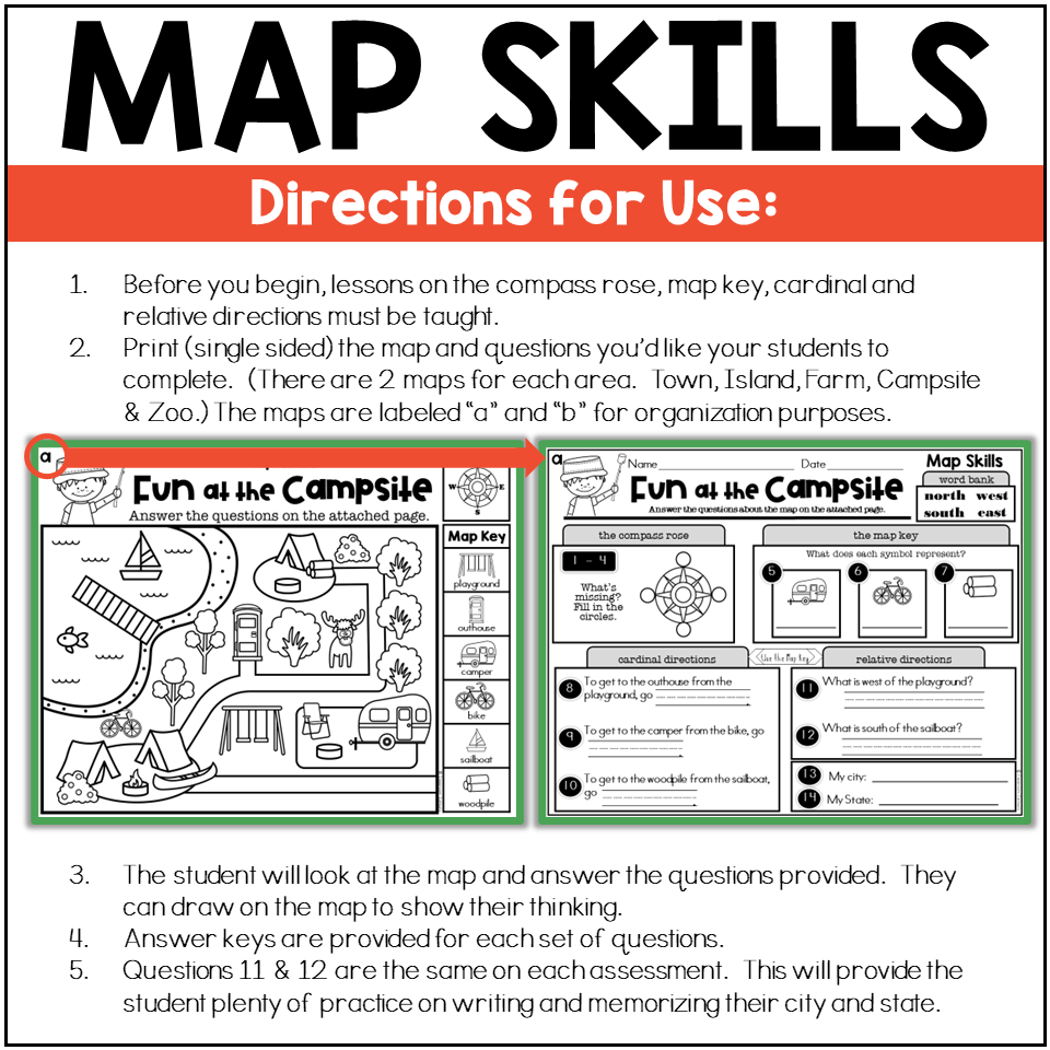 First Grade Map Skills Worksheets Reading A Map Assessments Made By Teachers