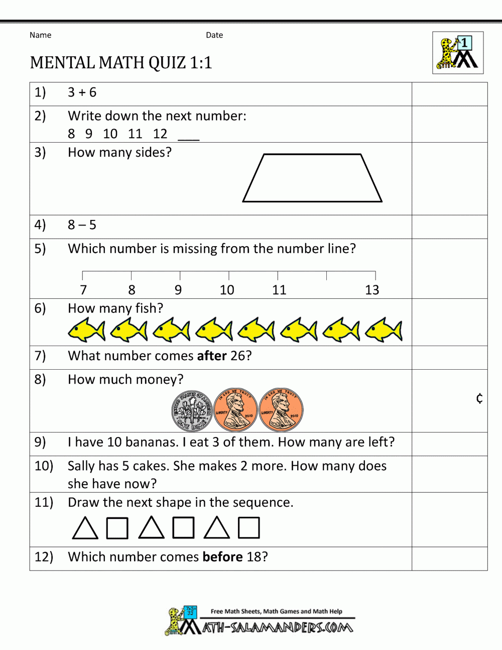 First Grade Mental Math Worksheets First Grade Mental Math Worksheets