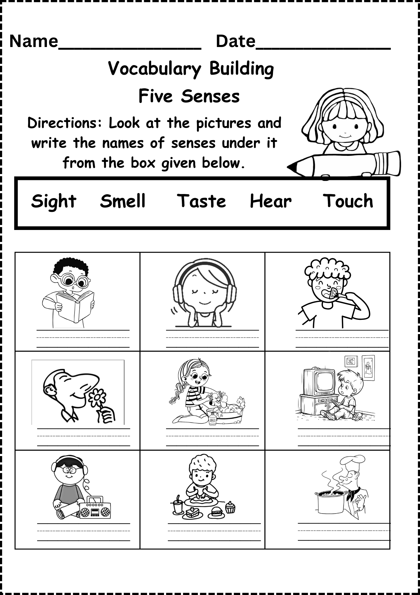 Free Five Senses Worksheet For Kindergarten