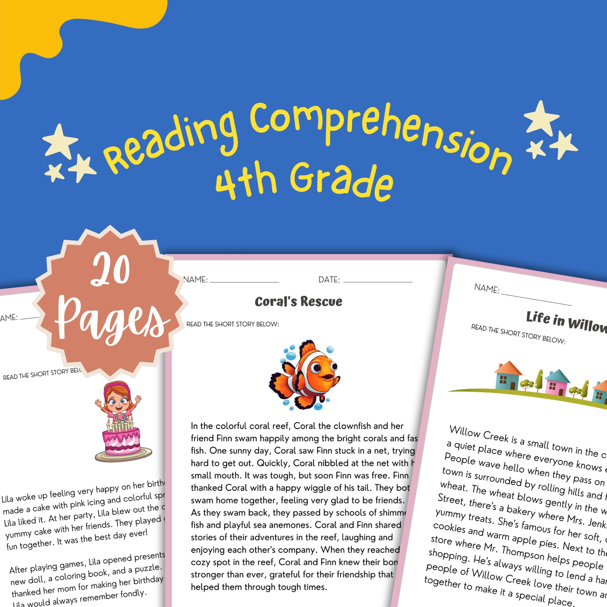 Fourth Grade Reading Printable Grade 4 Literacy Comprehension 