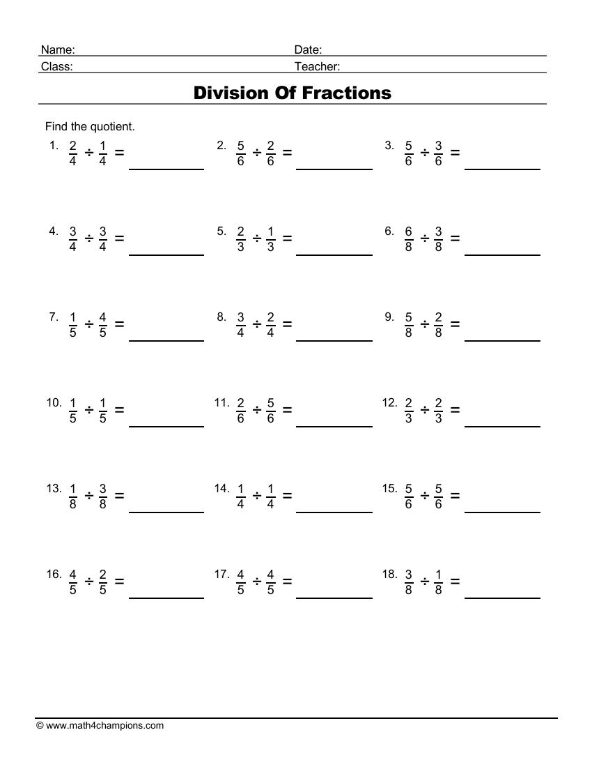Fractions Free Printable Worksheets