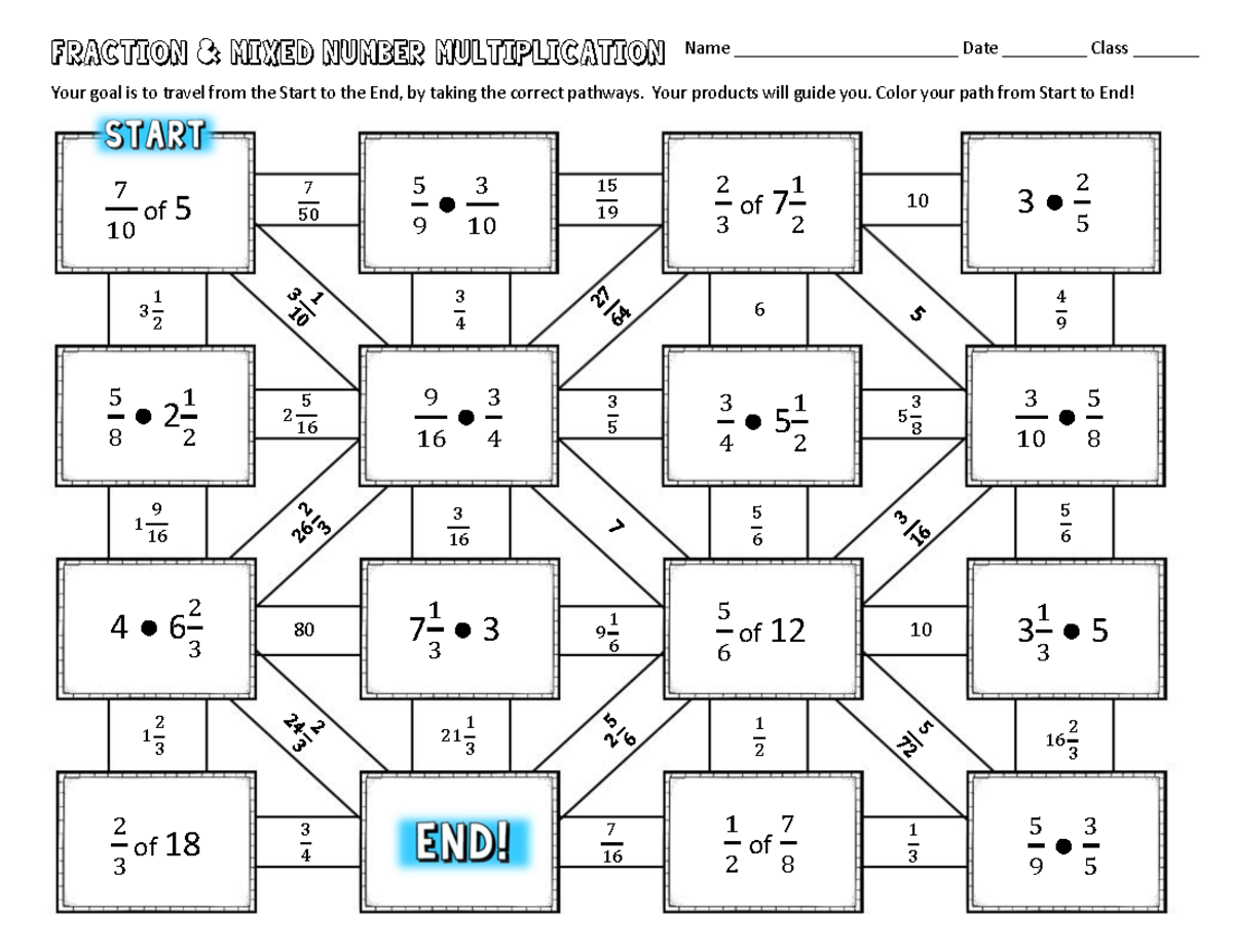 Fractionand Mixed Number Multiplication Math Maze 1 Fraction Fractionand Mixed Number Multiplication Math Maze 1 Fraction
