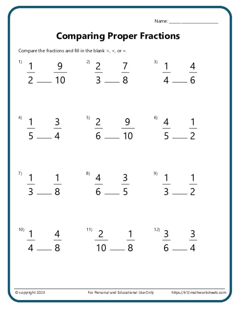 Free Printable Comparative Fractions Worksheets Free Printable Comparative Fractions Worksheets