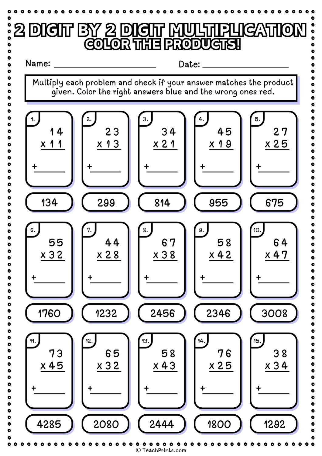 Free 2 Digit By 2 Digit Multiplication Worksheets Teach Prints Free 2 Digit By 2 Digit Multiplication Worksheets Teach Prints