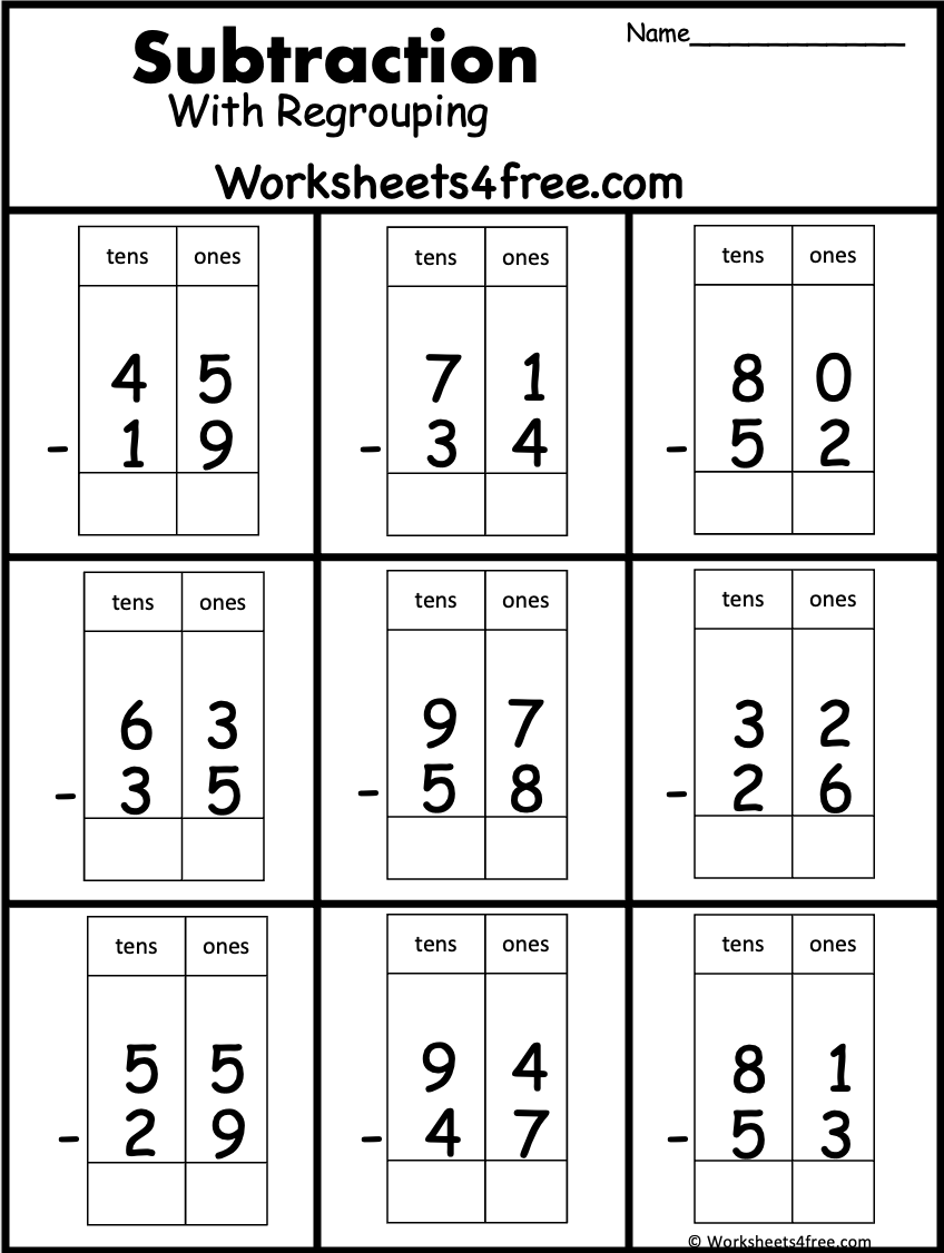 Free Printable Subtraction Worksheets