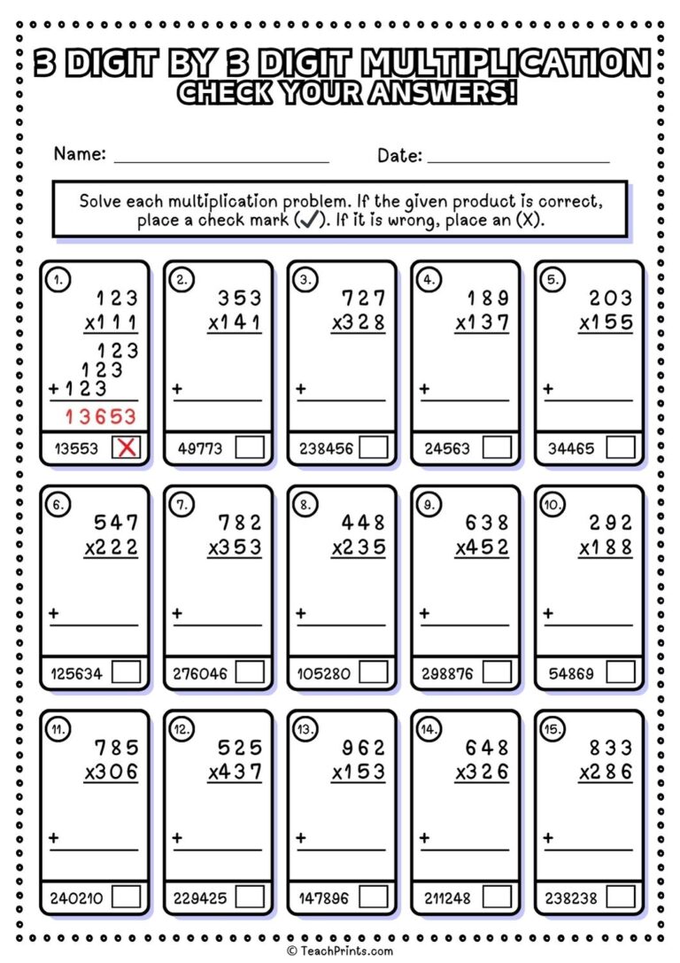 Free 3 Digit By 3 Digit Multiplication Worksheets Teach Prints