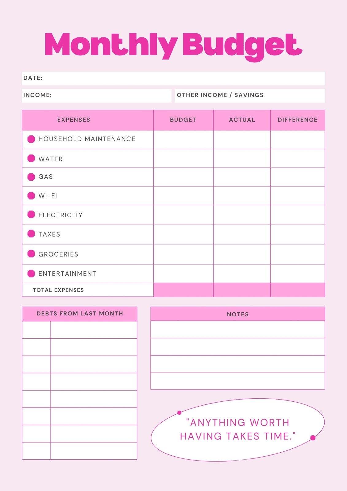 Free Printable Student Budget Worksheets