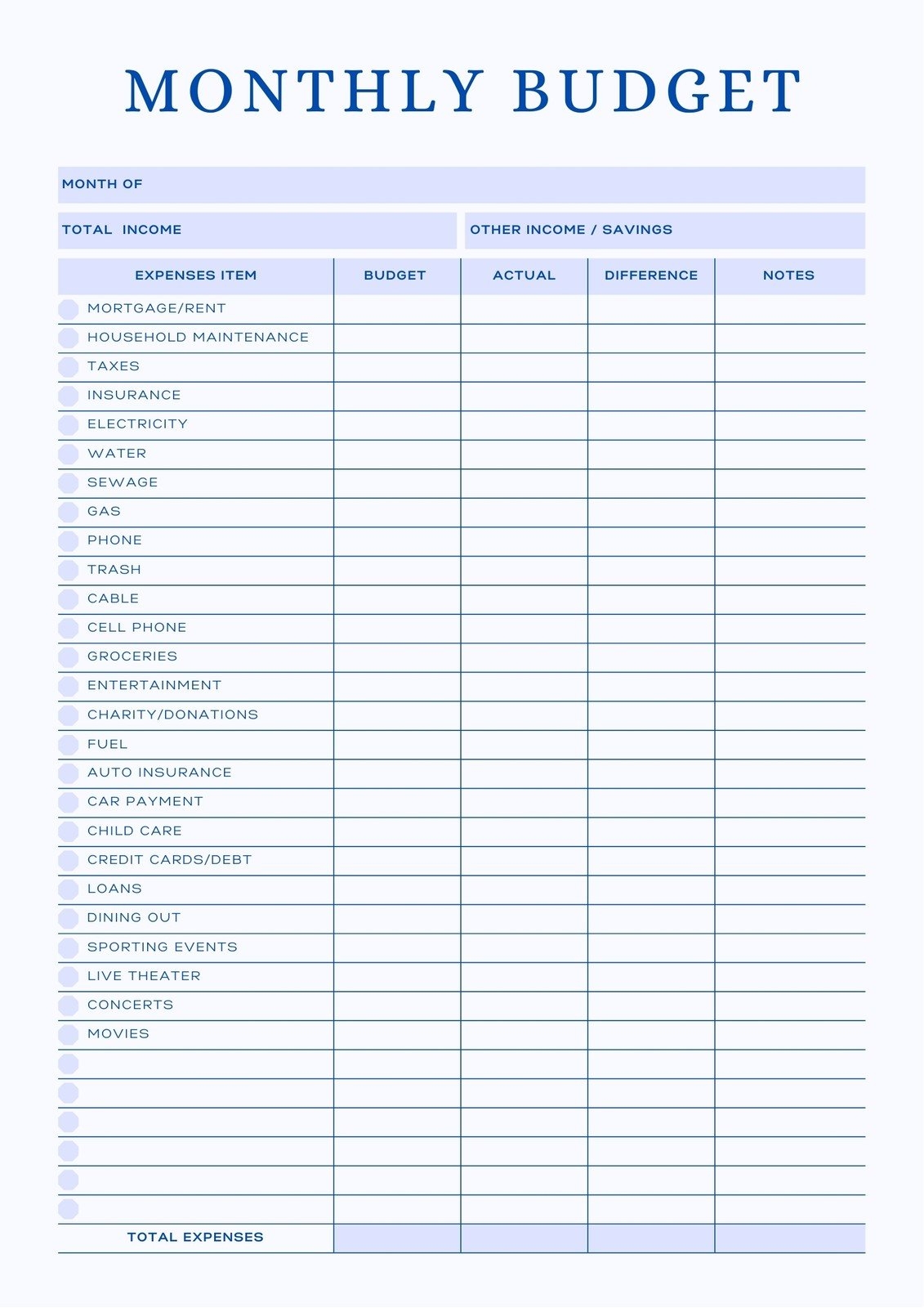 Template Free Beginner Printable Budget Worksheet