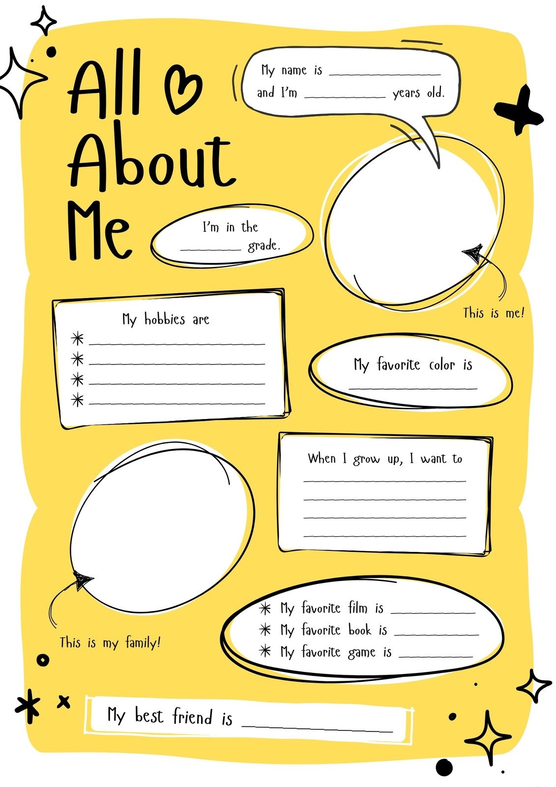 Free And Printable All About Me Worksheet Templates Canva
